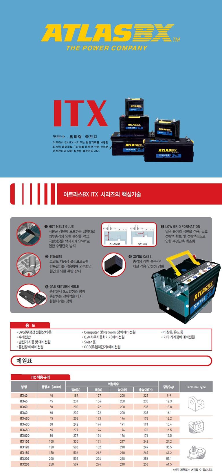ITX100-12 100AH-12V MF100-12 아트라스배터리 ATLASBX 산업용배터리 상세 이미지 2