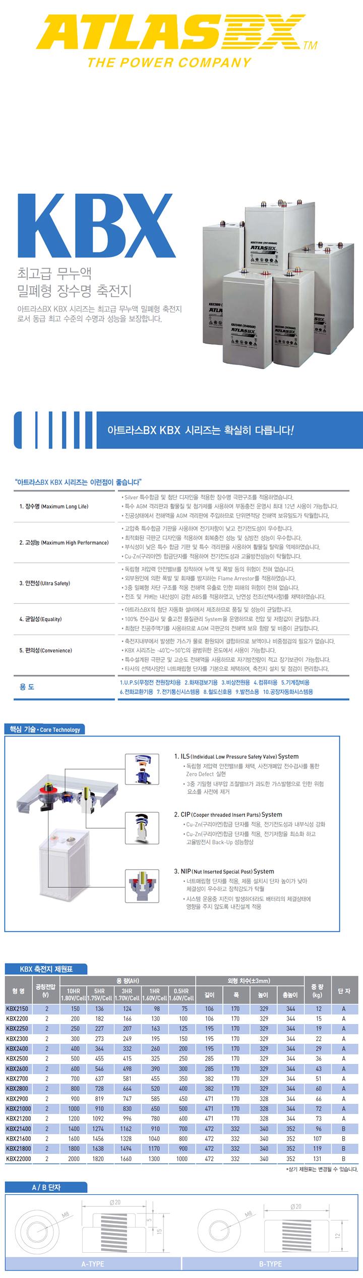 KBX2150 2V-150AH MSBS150-2 아트라스 ATLASBX 산업용배터리 상세 이미지 2